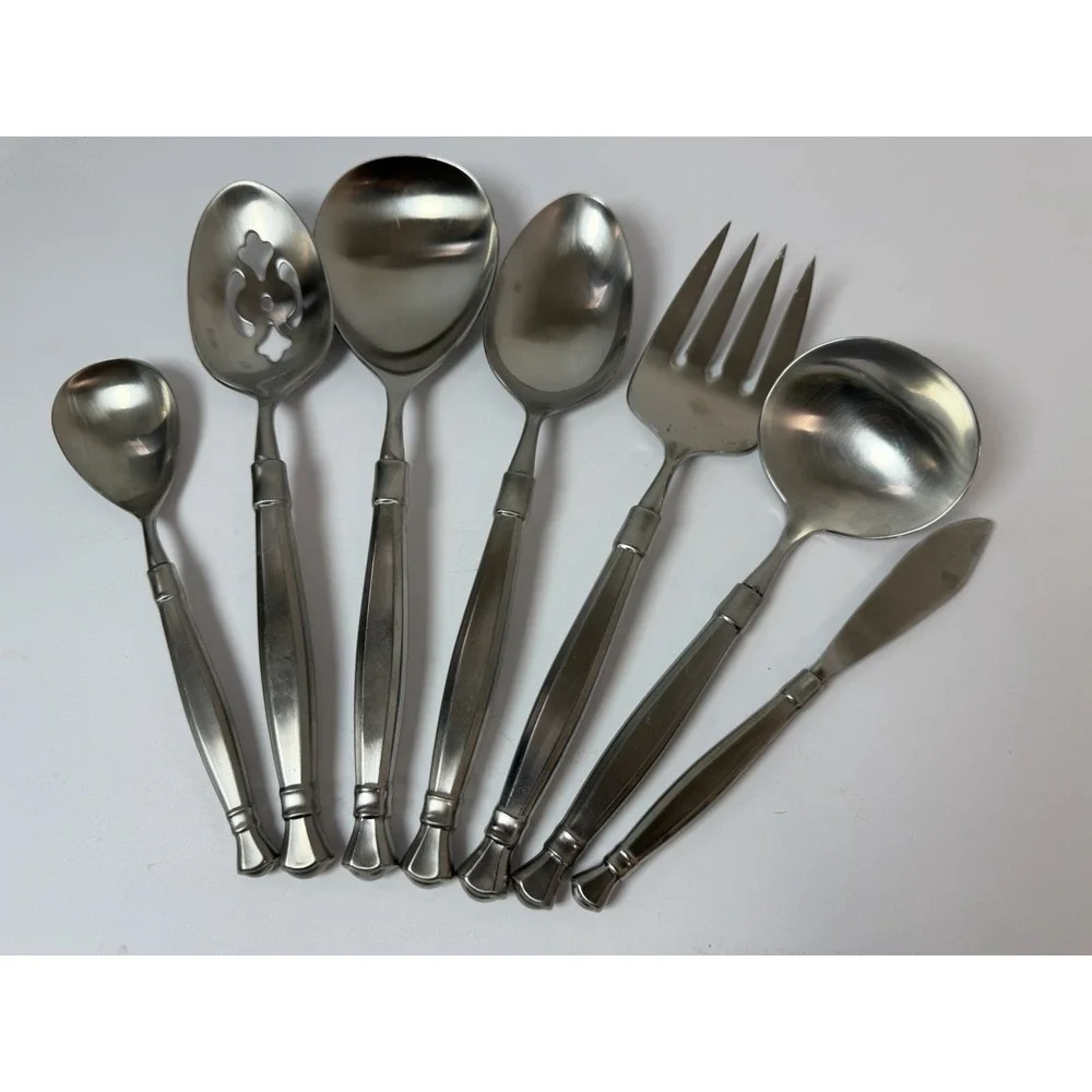 Oneida Heirloom Cube ACT II 2 Satin Stainless 7 Piece Hostess‎ Serving Set
